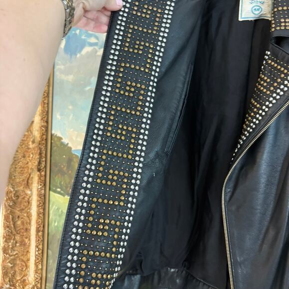 Versace H&M Black Studded Biker Moto Jacket Womens Medium - Picture 7 of 16
